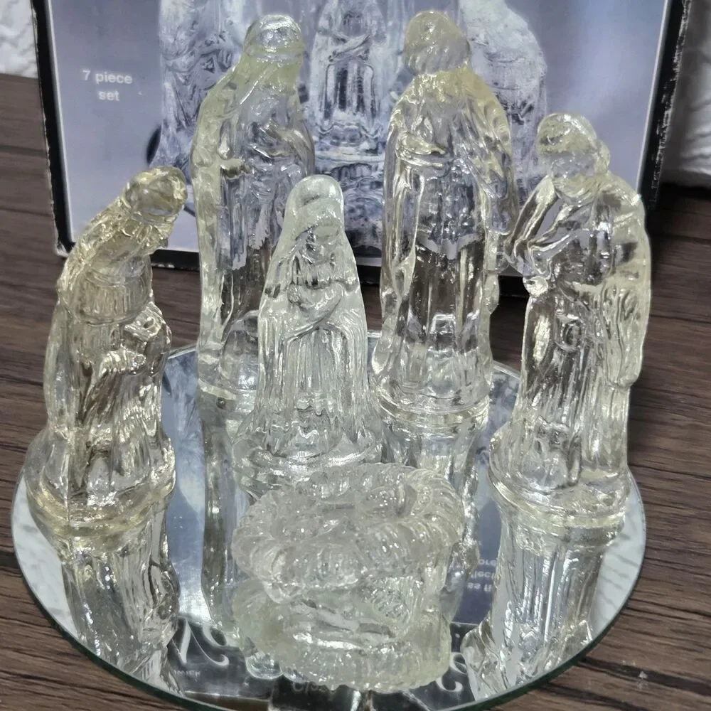 Chadwick Glass Nativity Mirrored Base Christmas Holiday 7 Piece VTG 1995